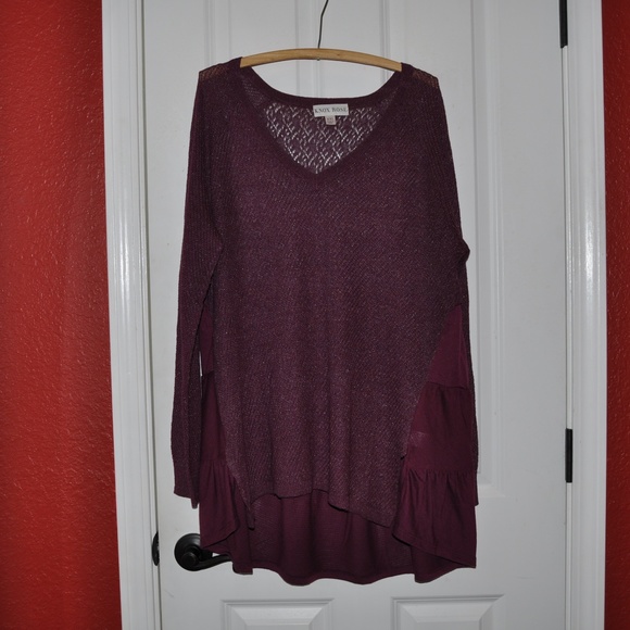 New KNOX ROSE Pointelle Ruffle Hem Sweater Top D6 - Picture 4 of 8